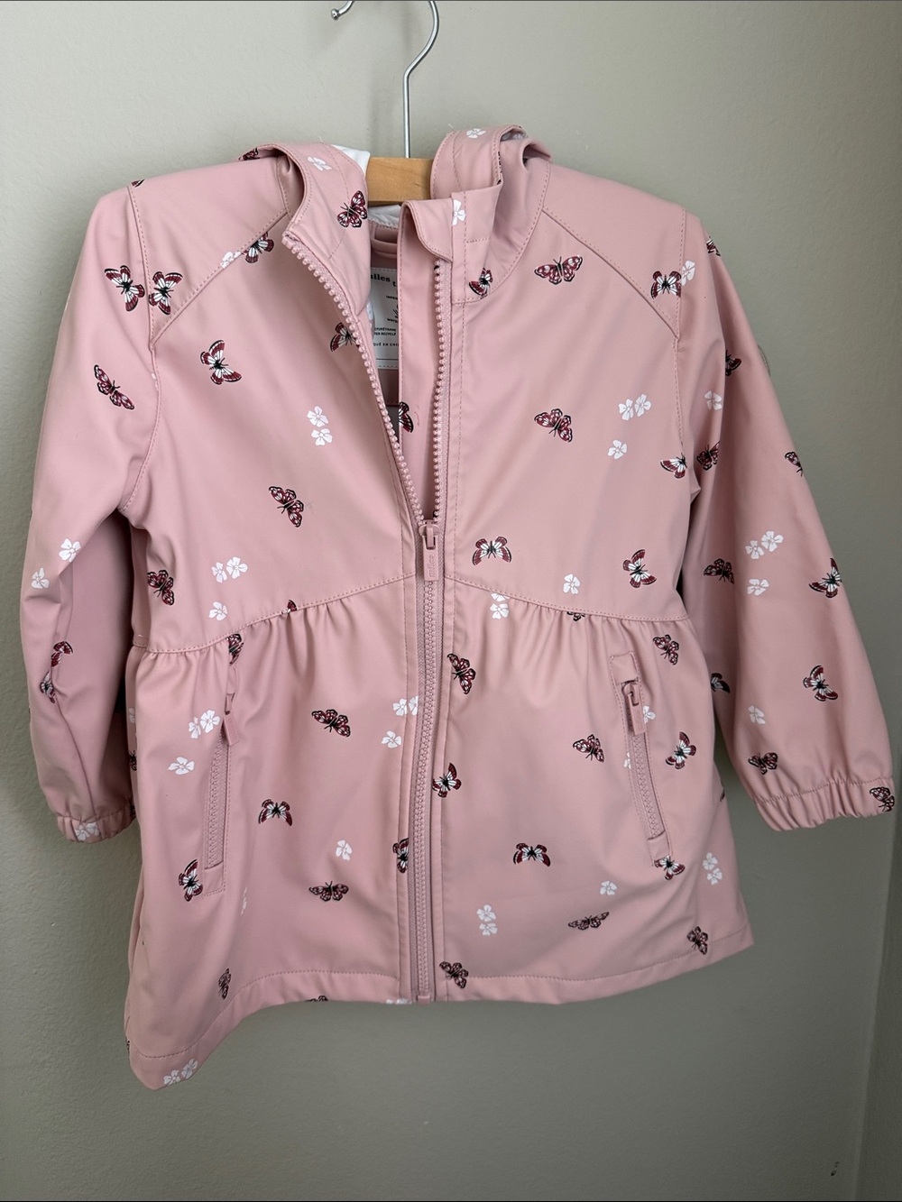 Miles the Label Pink Butterfly Rain Jacket Size 3T